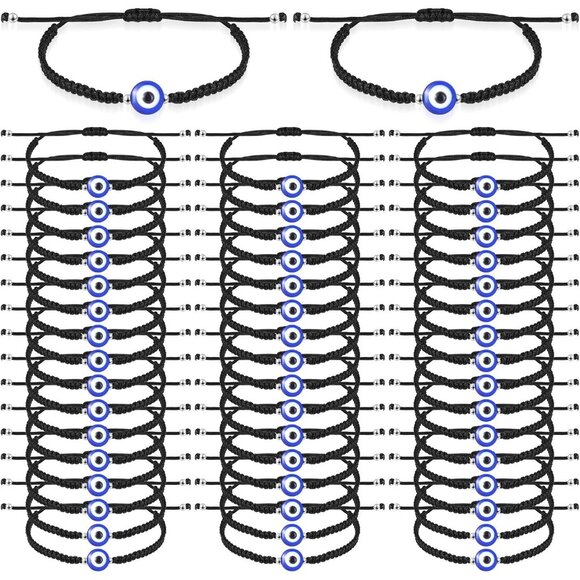 Black Alloy Nylon Evil Eye Bracelets 50 pcs Adjustable Lucky Gift - Picture 1 of 6